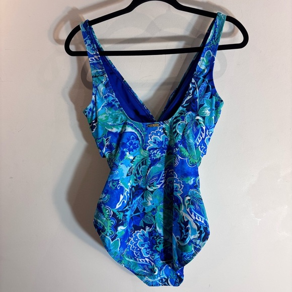 LAURE RALPH LAUREN Sz 10 One Piece Swimsuit Ruched Underwire Inside Mesh - Picture 4 of 11